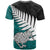 Aotearoa New Zealand T Shirt Silver Fern Kiwi Bird and NZ Map with Maori Tribal Turquoise Style LT03 - Polynesian Pride