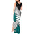 Aotearoa New Zealand Tank Maxi Dress Silver Fern Kiwi Bird and NZ Map with Maori Tribal Turquoise Style LT03 - Polynesian Pride