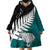 Aotearoa New Zealand Wearable Blanket Hoodie Silver Fern Kiwi Bird and NZ Map with Maori Tribal Turquoise Style LT03 - Polynesian Pride