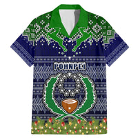 Pohnpei State Christmas Family Matching Mermaid Dress and Hawaiian Shirt Coat of Arms Beautiful Merry Xmas Snowflake LT03 Dad's Shirt - Short Sleeve Blue - Polynesian Pride