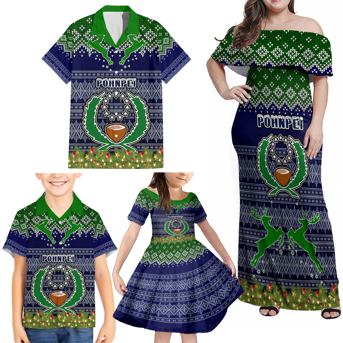 Pohnpei State Christmas Family Matching Off Shoulder Maxi Dress and Hawaiian Shirt Coat of Arms Beautiful Merry Xmas Snowflake LT03 - Polynesian Pride