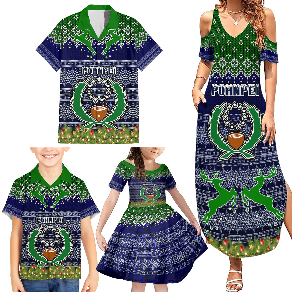 Pohnpei State Christmas Family Matching Summer Maxi Dress and Hawaiian Shirt Coat of Arms Beautiful Merry Xmas Snowflake LT03 - Polynesian Pride