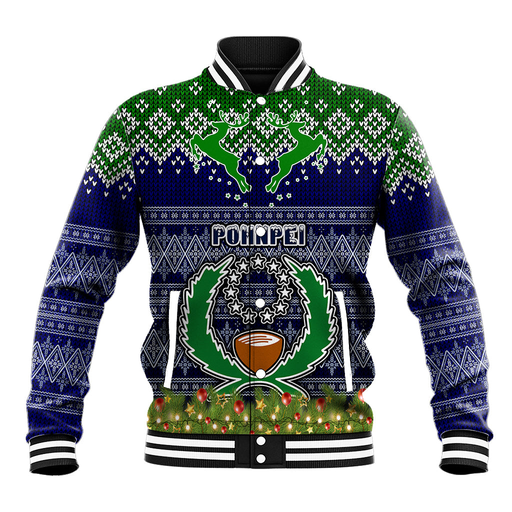 Personalised Pohnpei State Christmas Baseball Jacket Coat of Arms Beautiful Merry Xmas Snowflake LT03 Unisex Blue - Polynesian Pride