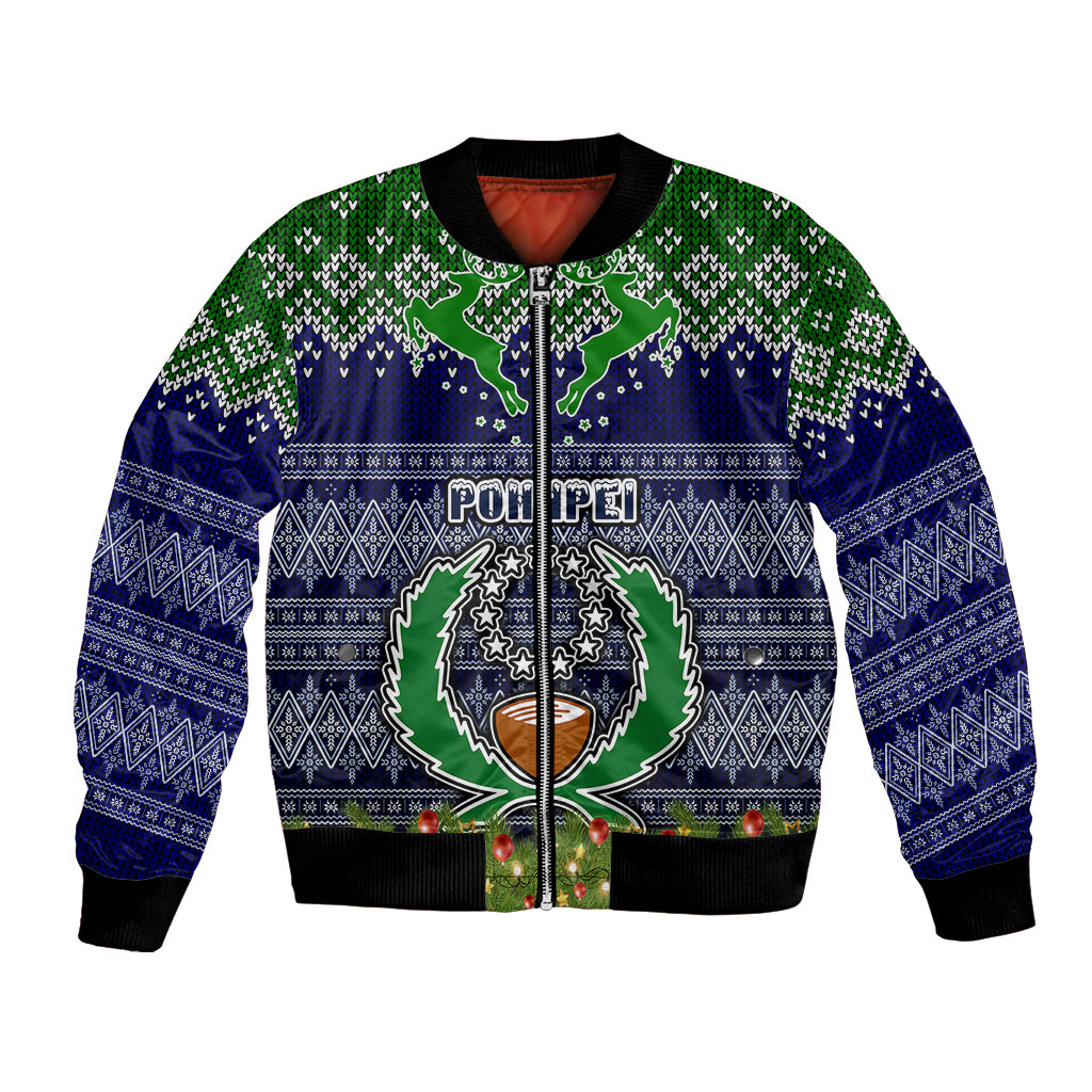 Personalised Pohnpei State Christmas Bomber Jacket Coat of Arms Beautiful Merry Xmas Snowflake LT03 Unisex Blue - Polynesian Pride