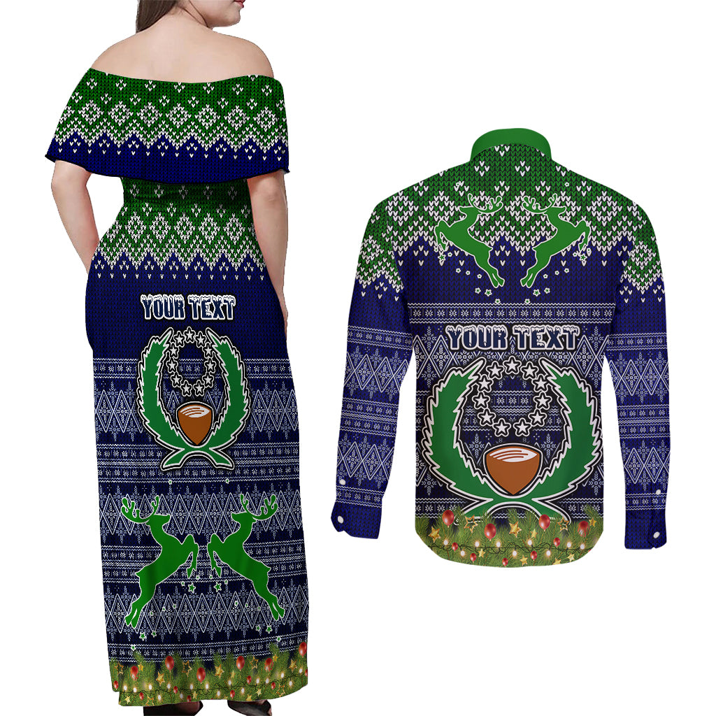 Personalised Pohnpei State Christmas Couples Matching Off Shoulder Maxi Dress and Long Sleeve Button Shirts Coat of Arms Beautiful Merry Xmas Snowflake LT03 - Polynesian Pride