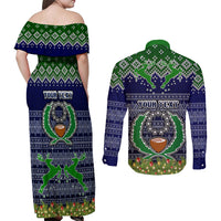 Personalised Pohnpei State Christmas Couples Matching Off Shoulder Maxi Dress and Long Sleeve Button Shirts Coat of Arms Beautiful Merry Xmas Snowflake LT03 - Polynesian Pride