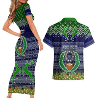 Personalised Pohnpei State Christmas Couples Matching Short Sleeve Bodycon Dress and Hawaiian Shirt Coat of Arms Beautiful Merry Xmas Snowflake LT03 - Polynesian Pride