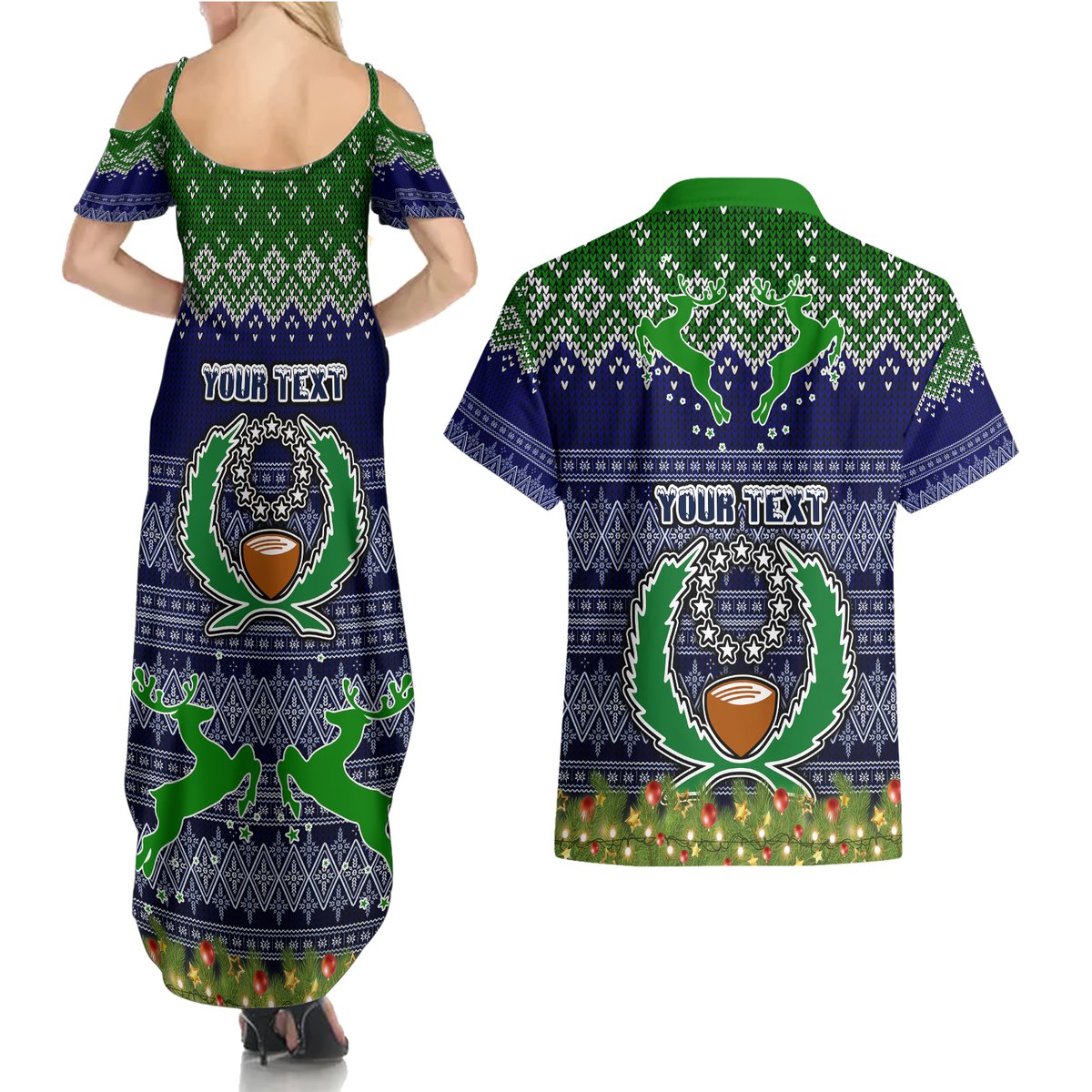 personalised-pohnpei-state-christmas-couples-matching-summer-maxi-dress-and-hawaiian-shirt-coat-of-arms-beautiful-merry-xmas-snowflake