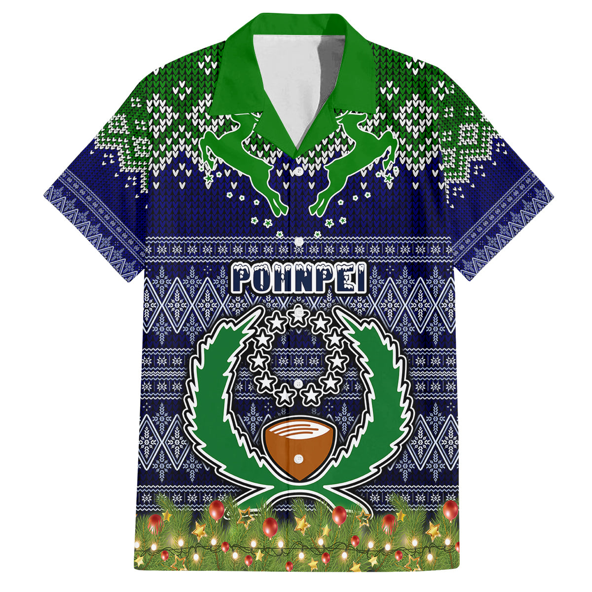 personalised-pohnpei-state-christmas-family-matching-long-sleeve-bodycon-dress-and-hawaiian-shirt-coat-of-arms-beautiful-merry-xmas-snowflake