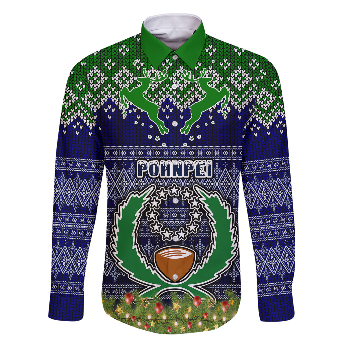 personalised-pohnpei-state-christmas-family-matching-long-sleeve-bodycon-dress-and-hawaiian-shirt-coat-of-arms-beautiful-merry-xmas-snowflake