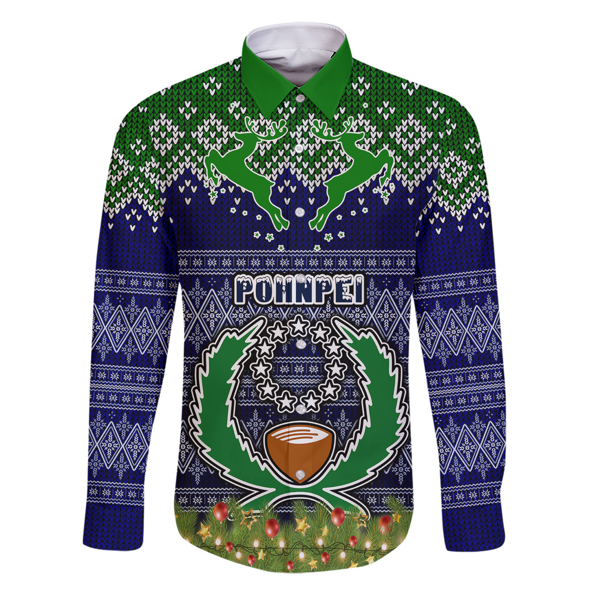 personalised-pohnpei-state-christmas-family-matching-short-sleeve-bodycon-dress-and-hawaiian-shirt-coat-of-arms-beautiful-merry-xmas-snowflake