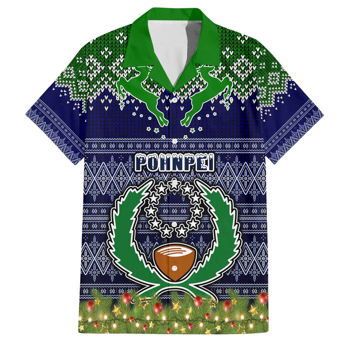Personalised Pohnpei State Christmas Hawaiian Shirt Coat of Arms Beautiful Merry Xmas Snowflake LT03 Blue - Polynesian Pride