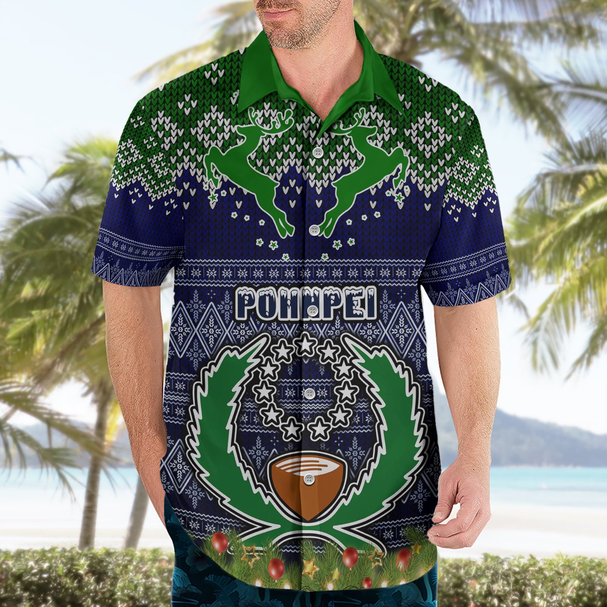 Personalised Pohnpei State Christmas Hawaiian Shirt Coat of Arms Beautiful Merry Xmas Snowflake LT03 - Polynesian Pride
