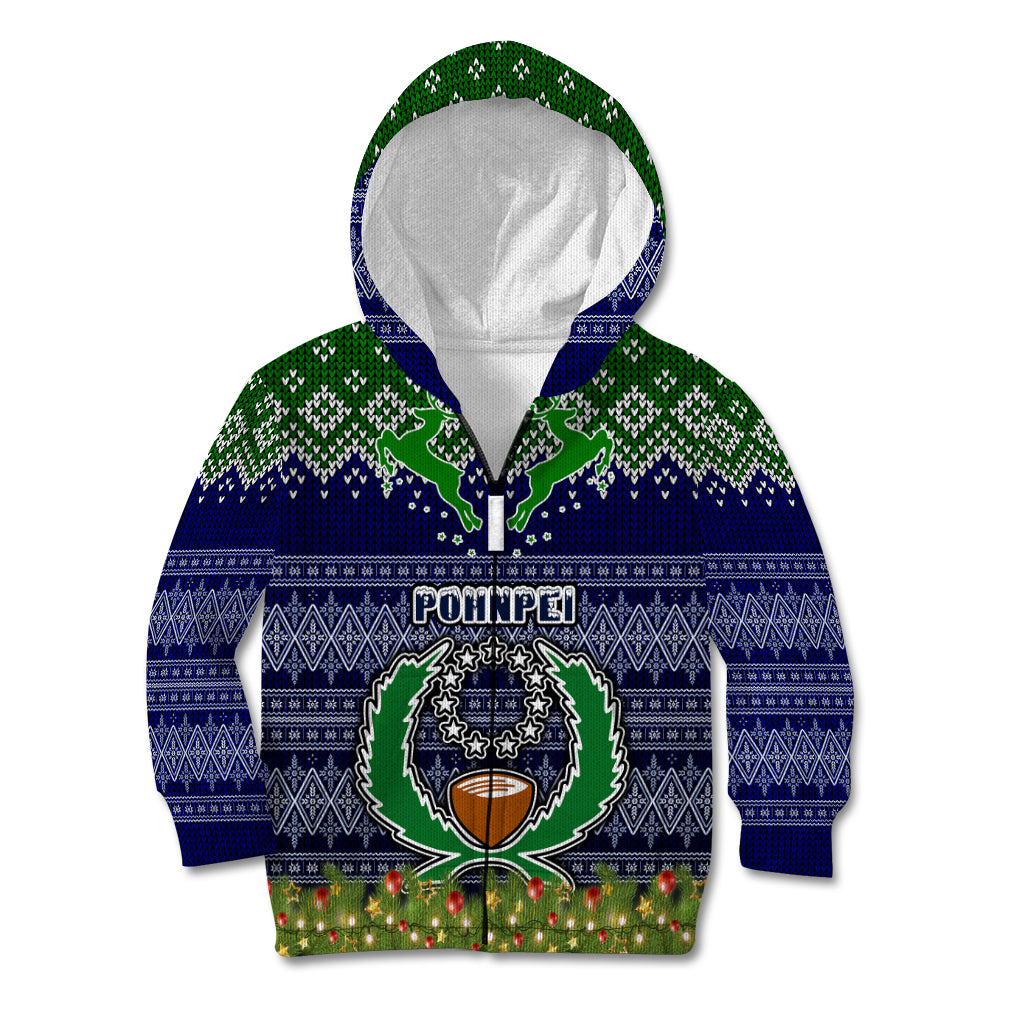 Personalised Pohnpei State Christmas Kid Hoodie Coat of Arms Beautiful Merry Xmas Snowflake LT03 Zip Hoodie Blue - Polynesian Pride