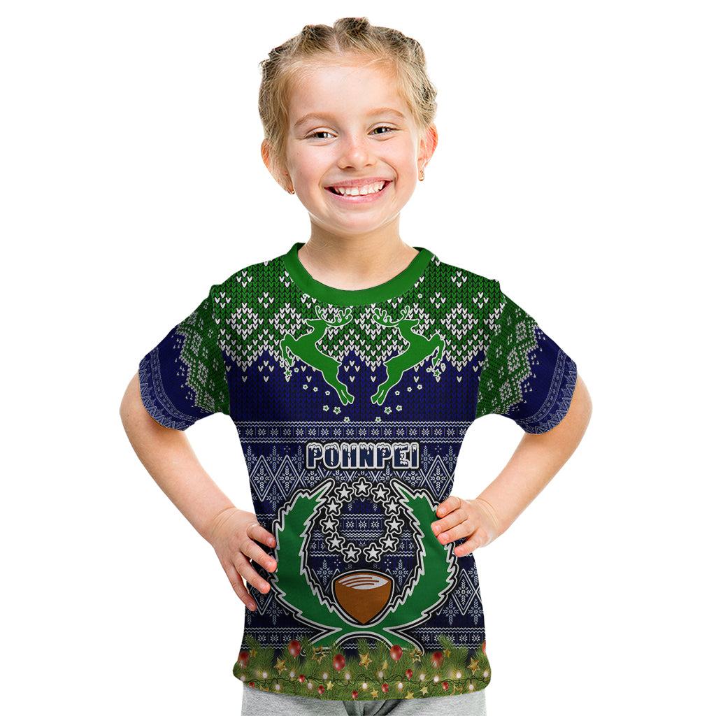 Personalised Pohnpei State Christmas Kid T Shirt Coat of Arms Beautiful Merry Xmas Snowflake LT03 Blue - Polynesian Pride