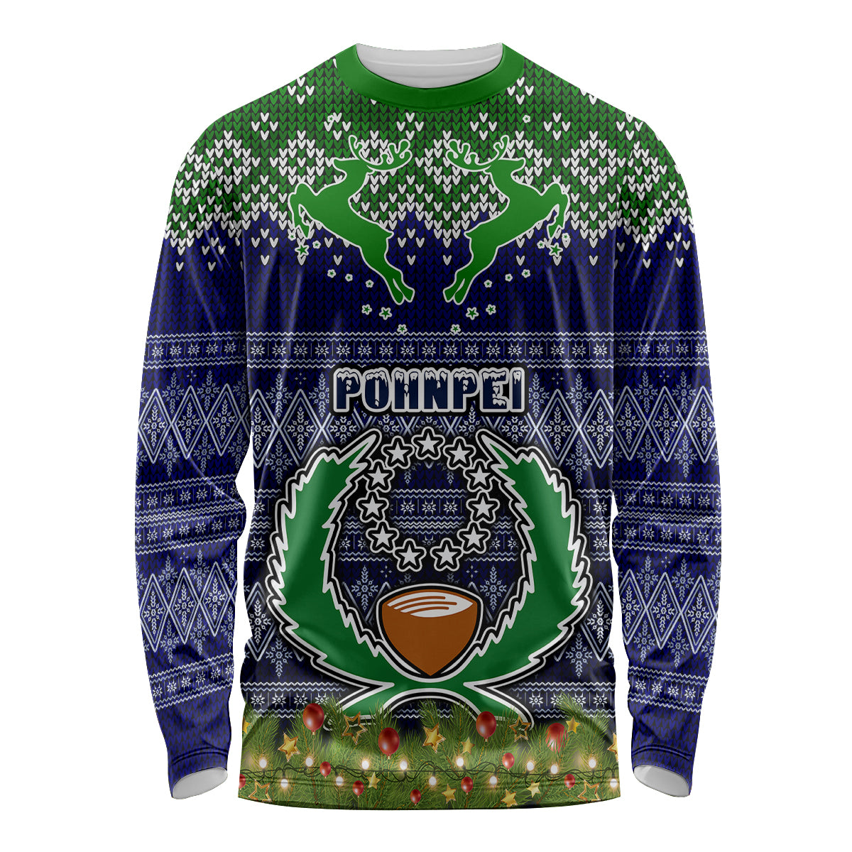 Personalised Pohnpei State Christmas Long Sleeve Shirt Coat of Arms Beautiful Merry Xmas Snowflake LT03 Unisex Blue - Polynesian Pride