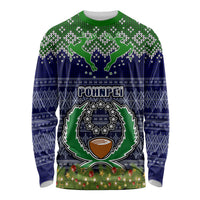 Personalised Pohnpei State Christmas Long Sleeve Shirt Coat of Arms Beautiful Merry Xmas Snowflake LT03 Unisex Blue - Polynesian Pride