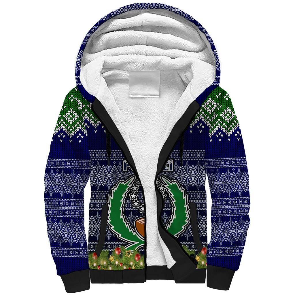 Personalised Pohnpei State Christmas Sherpa Hoodie Coat of Arms Beautiful Merry Xmas Snowflake LT03 Unisex Blue - Polynesian Pride