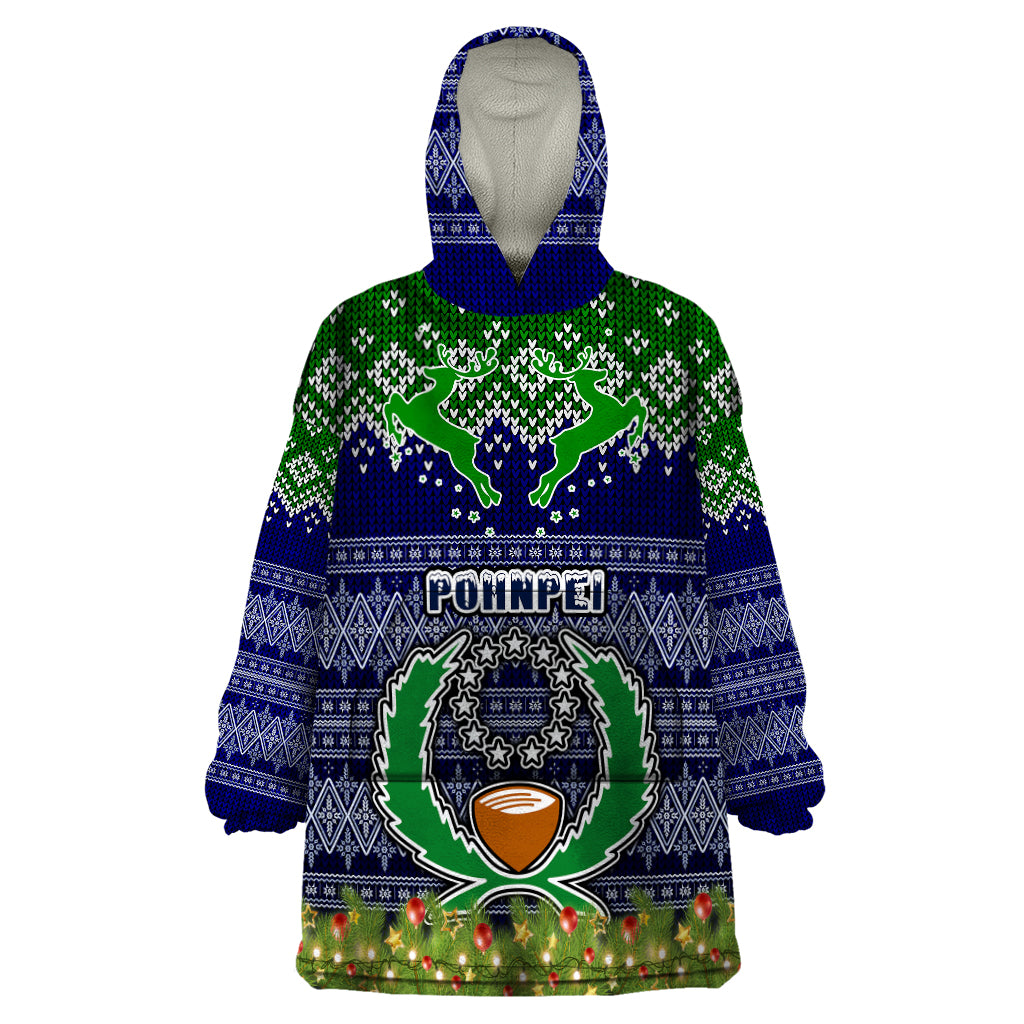 Personalised Pohnpei State Christmas Wearable Blanket Hoodie Coat of Arms Beautiful Merry Xmas Snowflake LT03 One Size Blue - Polynesian Pride