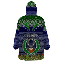 Personalised Pohnpei State Christmas Wearable Blanket Hoodie Coat of Arms Beautiful Merry Xmas Snowflake LT03 - Polynesian Pride