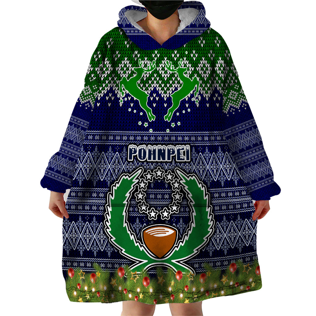 Personalised Pohnpei State Christmas Wearable Blanket Hoodie Coat of Arms Beautiful Merry Xmas Snowflake LT03 - Polynesian Pride