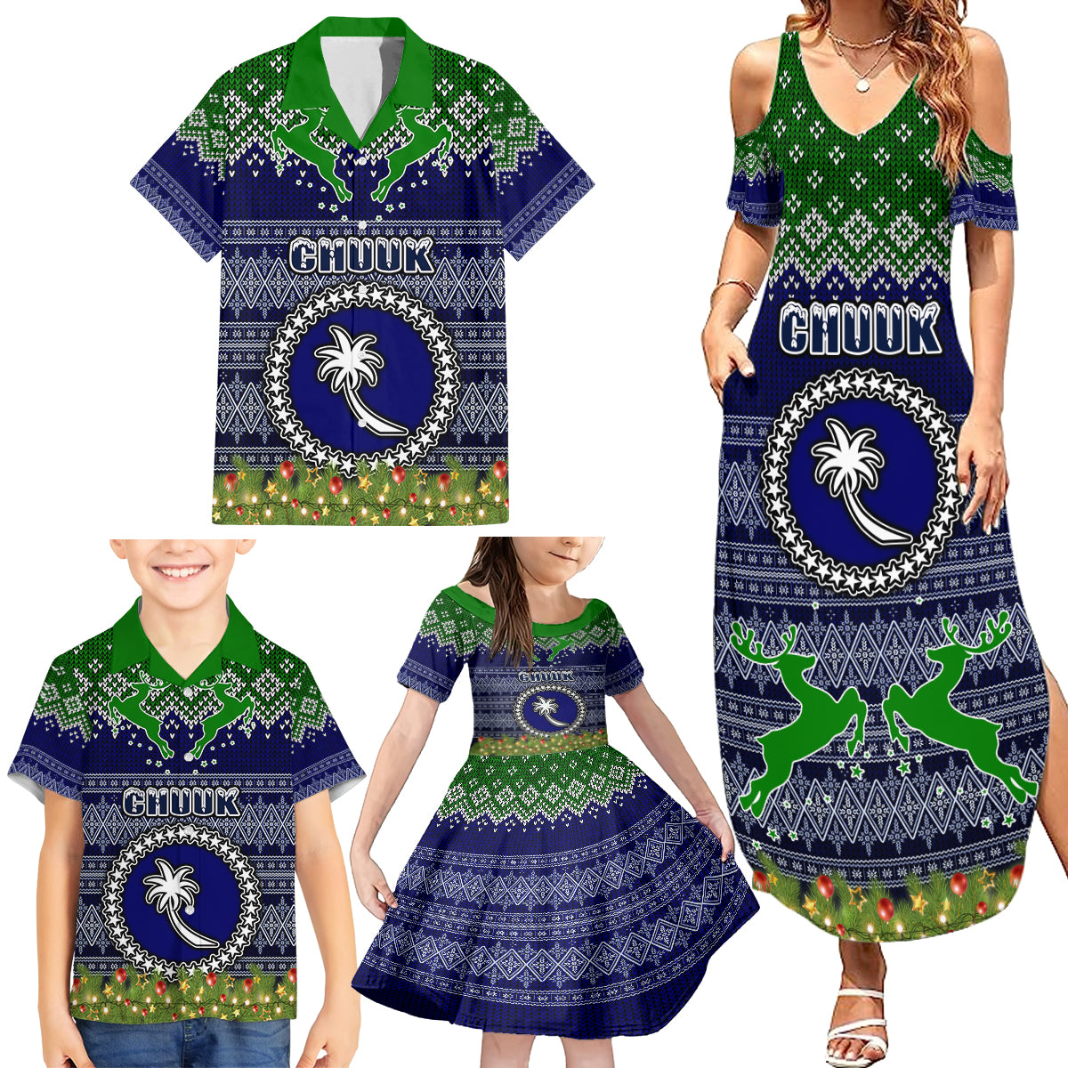 Chuuk State Christmas Family Matching Summer Maxi Dress and Hawaiian Shirt Coat of Arms Beautiful Merry Xmas Snowflake LT03 - Polynesian Pride