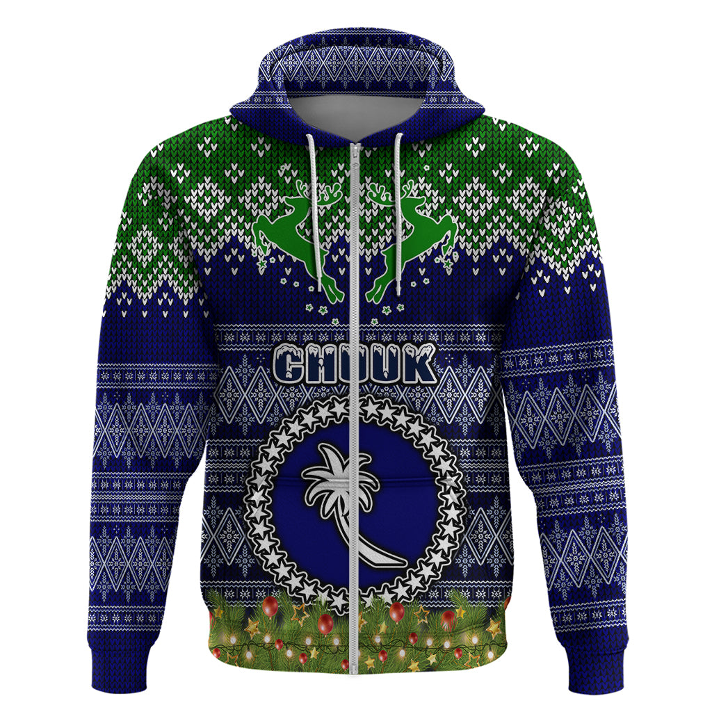 Chuuk State Christmas Hoodie Coat of Arms Beautiful Merry Xmas Snowflake LT03 Zip Hoodie Blue - Polynesian Pride