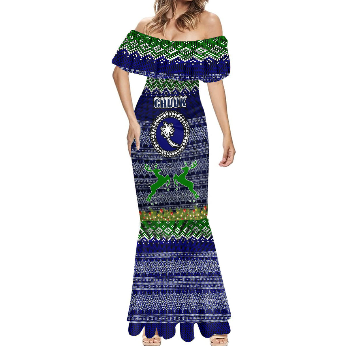 chuuk-state-christmas-mermaid-dress-coat-of-arms-beautiful-merry-xmas-snowflake