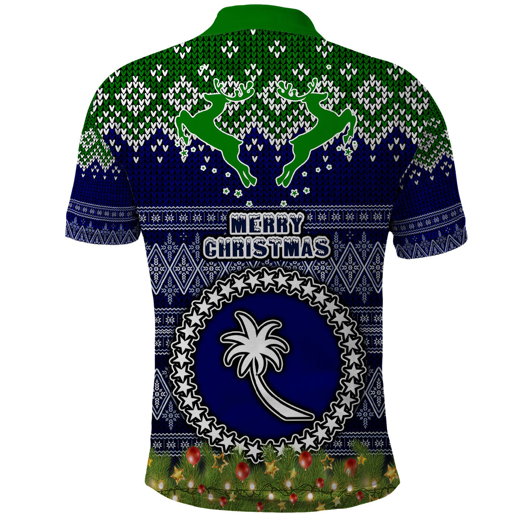 Chuuk State Christmas Polo Shirt Coat of Arms Beautiful Merry Xmas Snowflake LT03 - Polynesian Pride