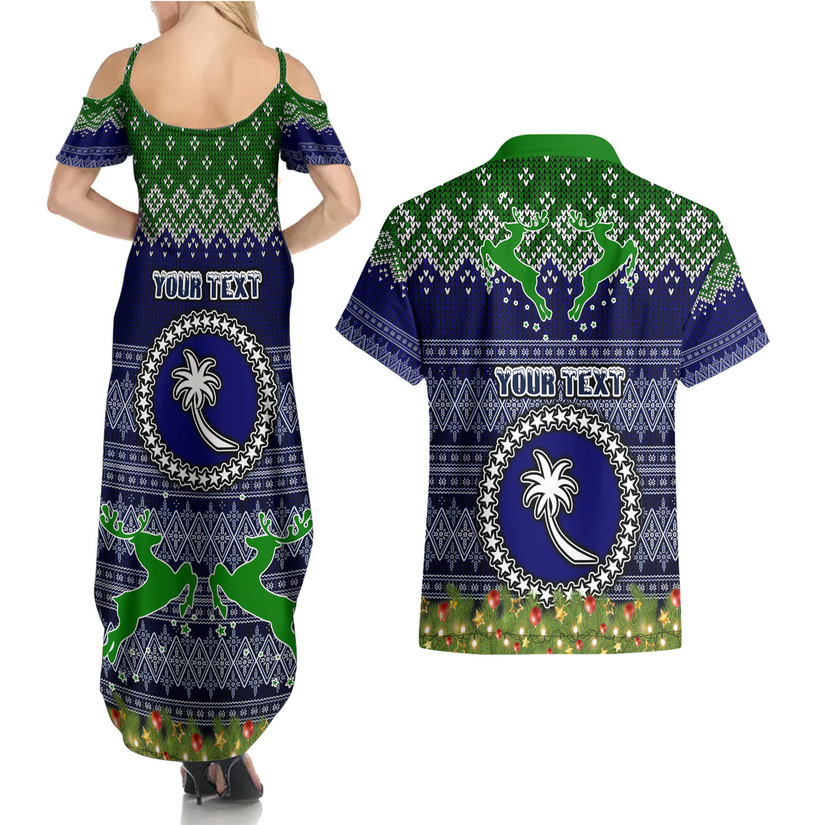 personalised-chuuk-state-christmas-couples-matching-summer-maxi-dress-and-hawaiian-shirt-coat-of-arms-beautiful-merry-xmas-snowflake