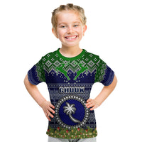 Personalised Chuuk State Christmas Kid T Shirt Coat of Arms Beautiful Merry Xmas Snowflake LT03 Blue - Polynesian Pride