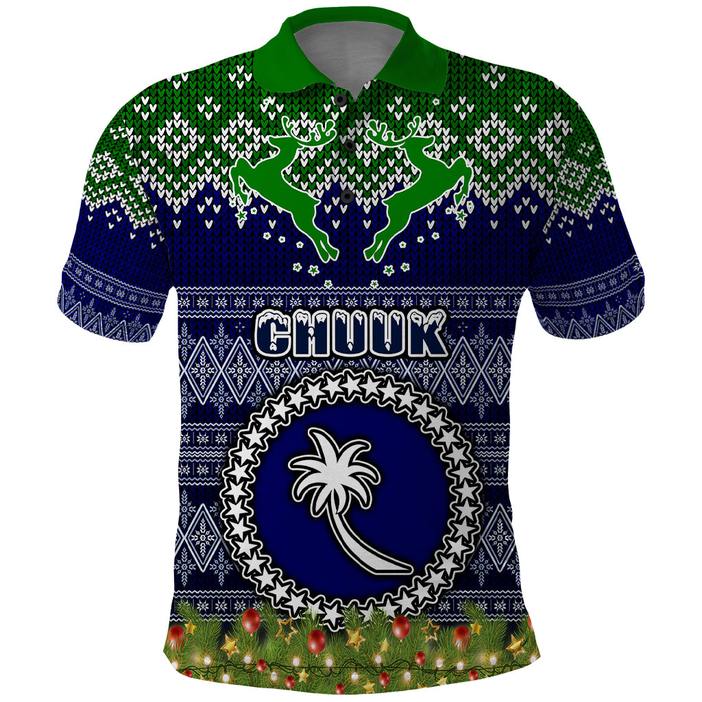 Personalised Chuuk State Christmas Polo Shirt Coat of Arms Beautiful Merry Xmas Snowflake LT03 Blue - Polynesian Pride