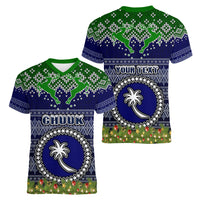 personalised-chuuk-state-christmas-women-v-neck-t-shirt-coat-of-arms-beautiful-merry-xmas-snowflake