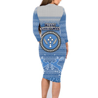Kosrae Christmas Family Matching Long Sleeve Bodycon Dress and Hawaiian Shirt Coat of Arms Beautiful Merry Xmas Snowflake LT03 - Polynesian Pride