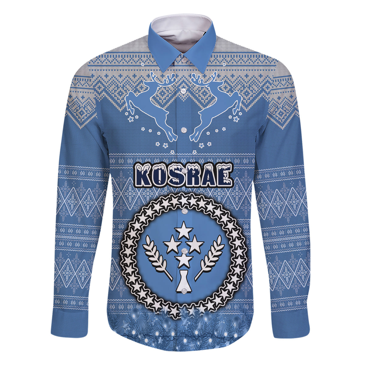 Kosrae Christmas Family Matching Short Sleeve Bodycon Dress and Hawaiian Shirt Coat of Arms Beautiful Merry Xmas Snowflake LT03 Dad's Shirt - Long Sleeve Blue - Polynesian Pride