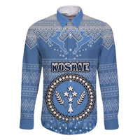 Kosrae Christmas Family Matching Short Sleeve Bodycon Dress and Hawaiian Shirt Coat of Arms Beautiful Merry Xmas Snowflake LT03 Dad's Shirt - Long Sleeve Blue - Polynesian Pride
