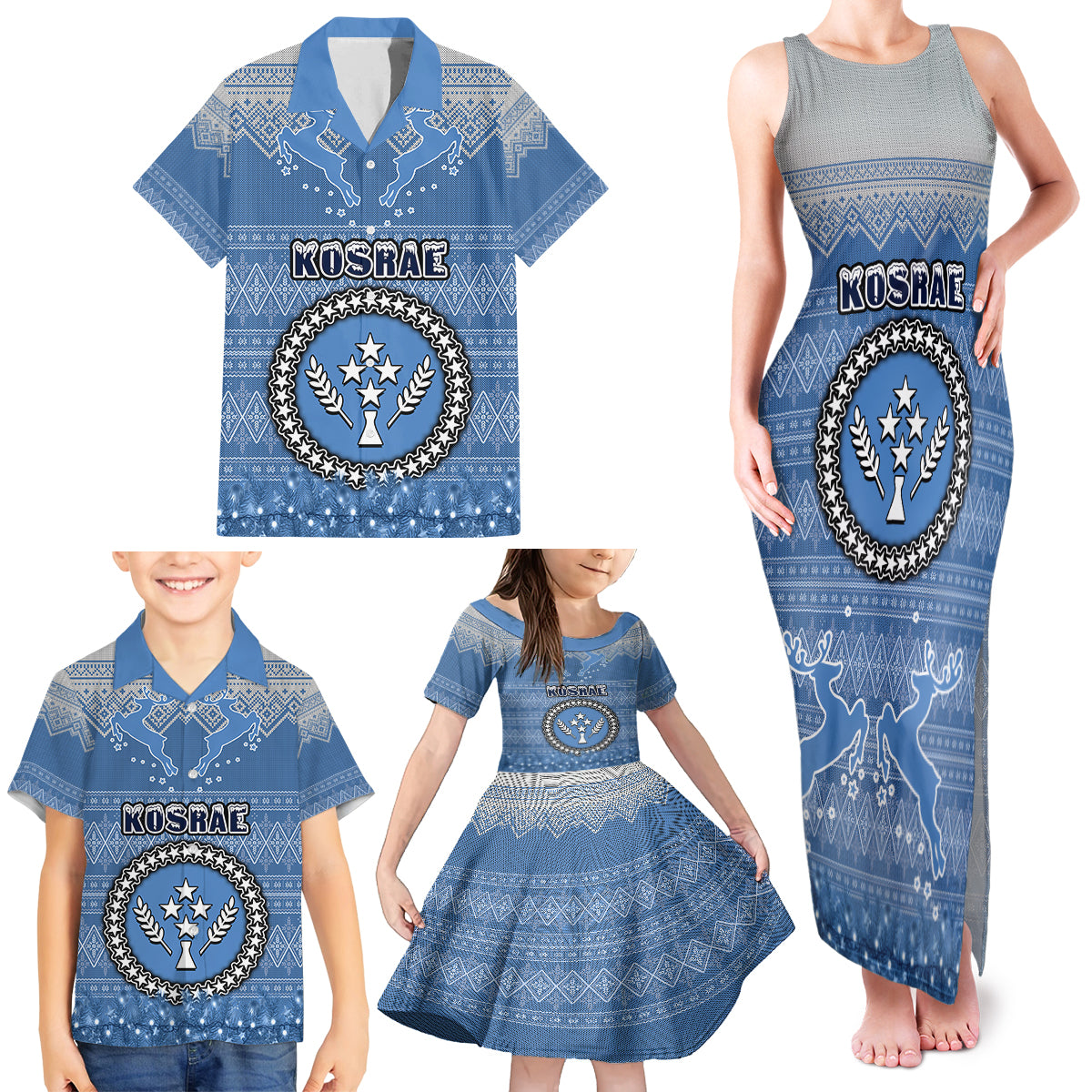 personalised-kosrae-christmas-family-matching-tank-maxi-dress-and-hawaiian-shirt-coat-of-arms-beautiful-merry-xmas-snowflake