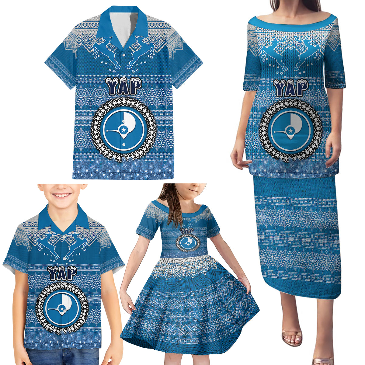 yap-christmas-family-matching-puletasi-dress-and-hawaiian-shirt-coat-of-arms-beautiful-merry-xmas-snowflake