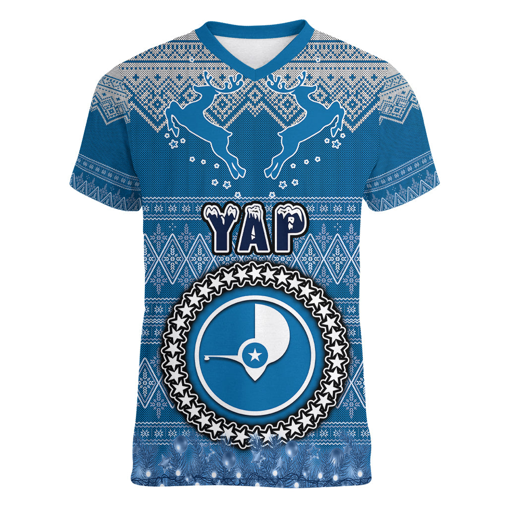 yap-christmas-women-v-neck-t-shirt-coat-of-arms-beautiful-merry-xmas-snowflake