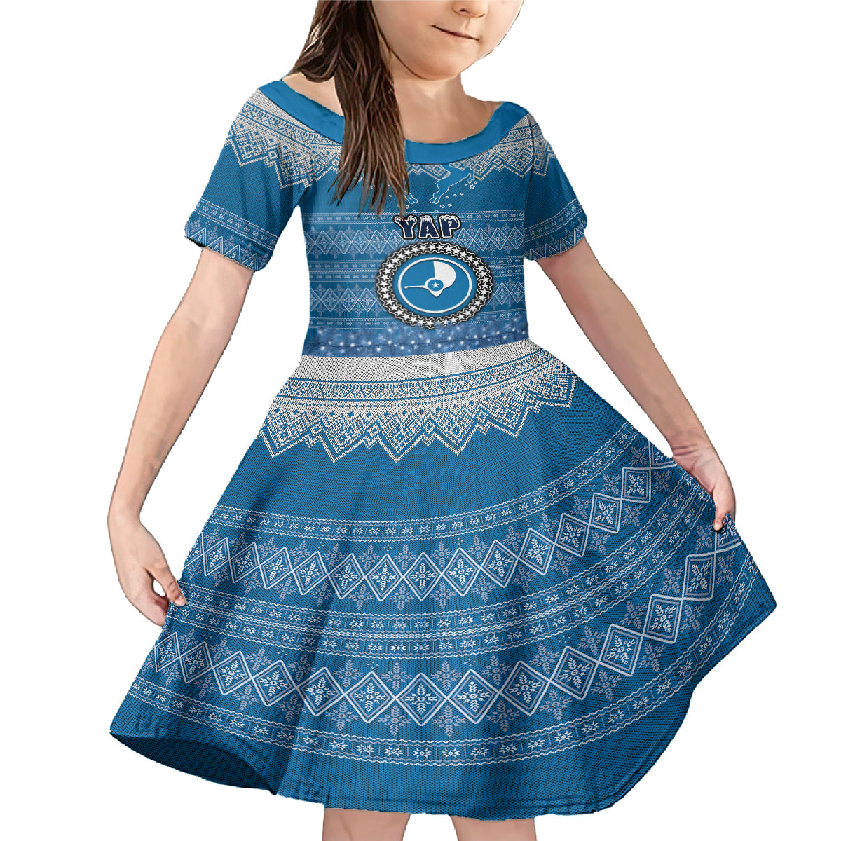 personalised-yap-christmas-family-matching-mermaid-dress-and-hawaiian-shirt-coat-of-arms-beautiful-merry-xmas-snowflake