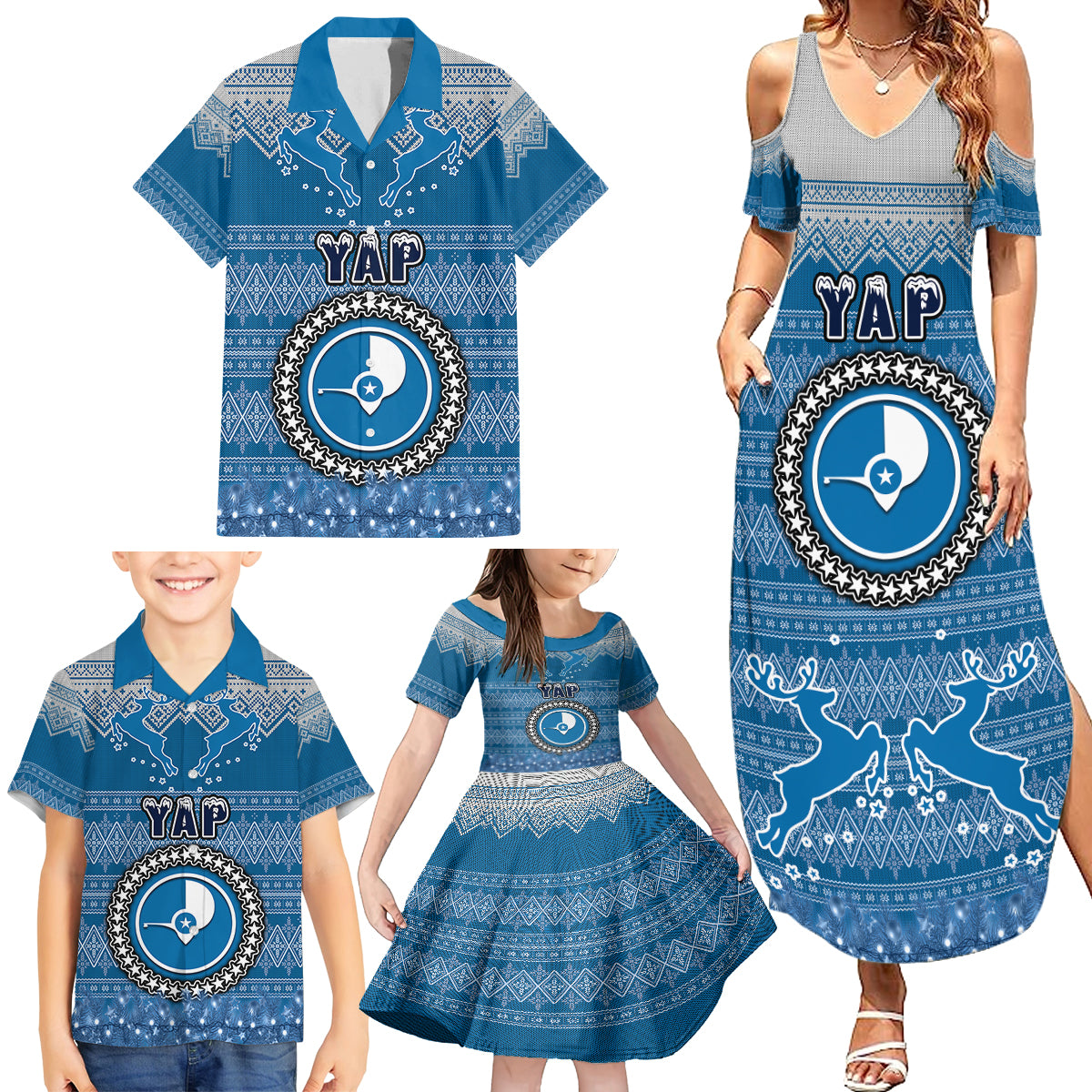 personalised-yap-christmas-family-matching-summer-maxi-dress-and-hawaiian-shirt-coat-of-arms-beautiful-merry-xmas-snowflake