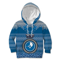 Personalised Yap Christmas Kid Hoodie Coat of Arms Beautiful Merry Xmas Snowflake LT03 Hoodie Blue - Polynesian Pride