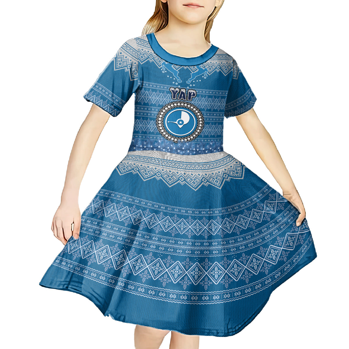 personalised-yap-christmas-kid-short-sleeve-dress-coat-of-arms-beautiful-merry-xmas-snowflake