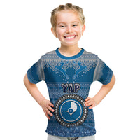 Personalised Yap Christmas Kid T Shirt Coat of Arms Beautiful Merry Xmas Snowflake LT03 Blue - Polynesian Pride