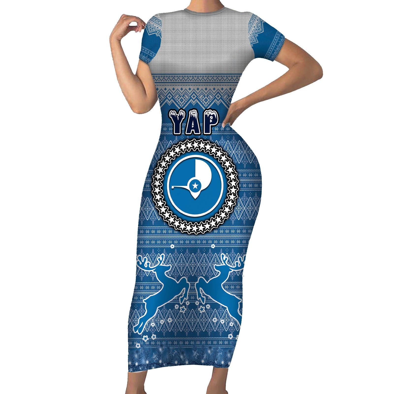 personalised-yap-christmas-short-sleeve-bodycon-dress-coat-of-arms-beautiful-merry-xmas-snowflake