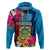 Personalised Tuvalu Independence Day Hoodie 1st October 45th Anniversary Polynesian with Jungle Flower LT03 Blue - Polynesian Pride