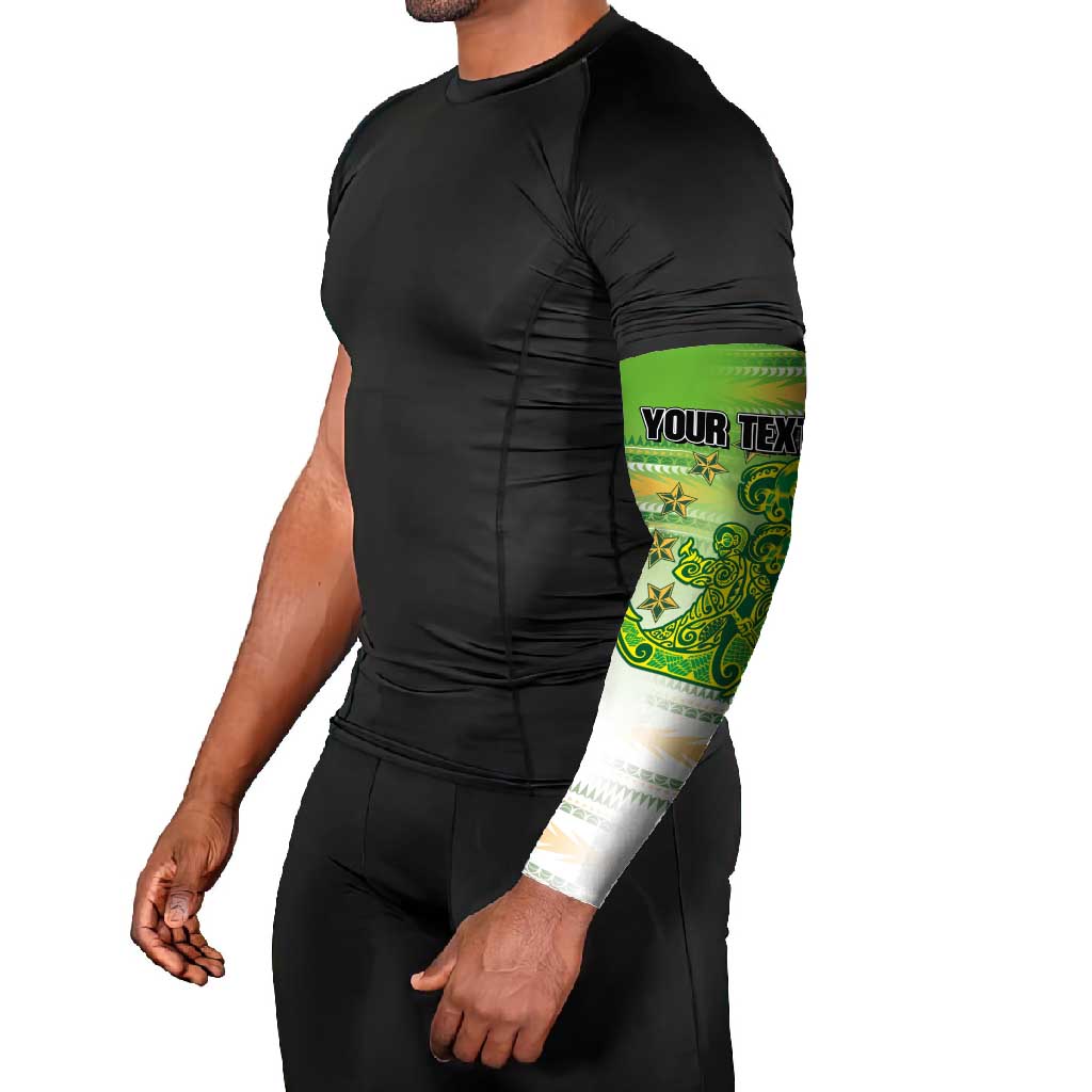 Personalised Cook Islands Va'a Race Arm Sleeves Te Tatau Tattoos Sporty Style Green-White Color - Polynesian Pride