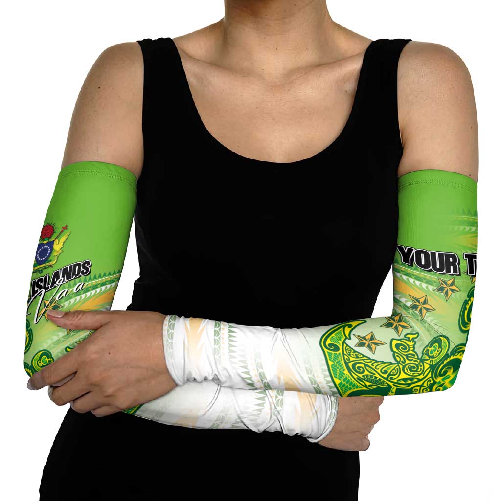 Personalised Cook Islands Va'a Race Arm Sleeves Te Tatau Tattoos Sporty Style Green-White Color - Polynesian Pride