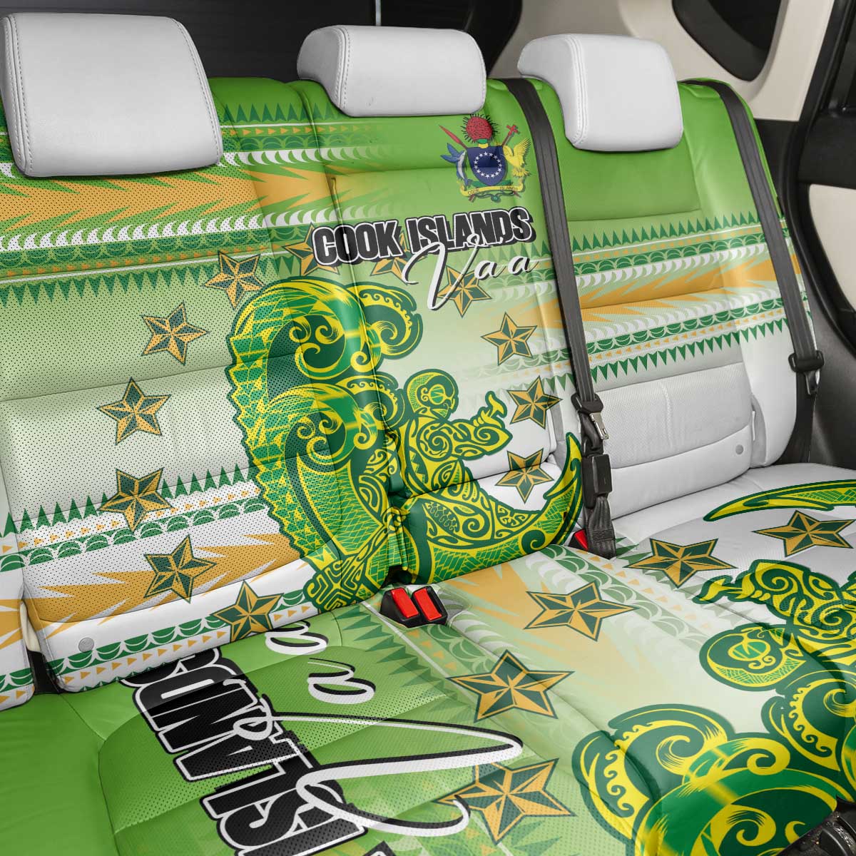 Cook Islands Va'a Race Back Car Seat Cover Te Tatau Tattoos Sporty Style Green-White Color - Polynesian Pride