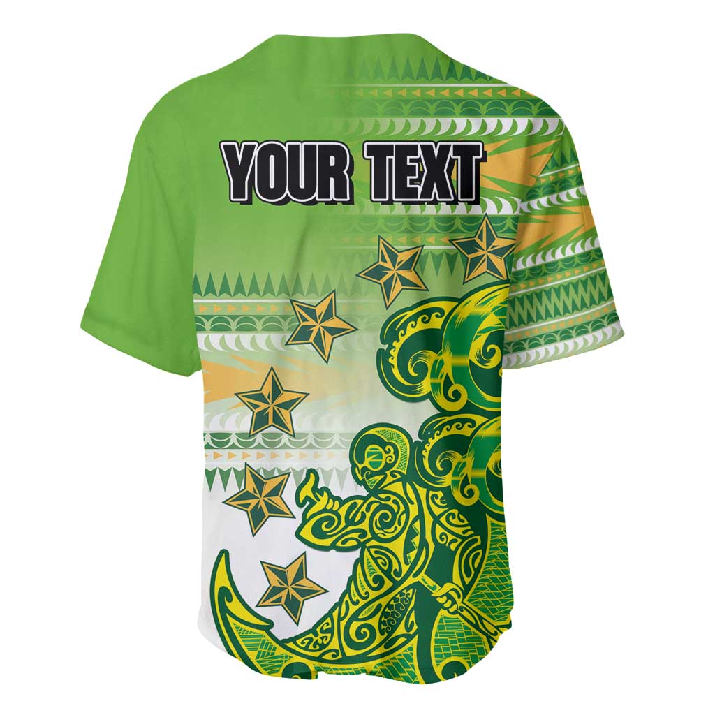 Personalised Cook Islands Va'a Race Baseball Jersey Te Tatau Tattoos Sporty Style Green-White Color - Polynesian Pride